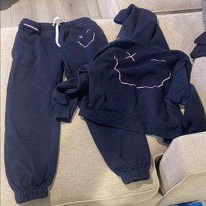 Kids Blue Sweatpants with Pink Stitching